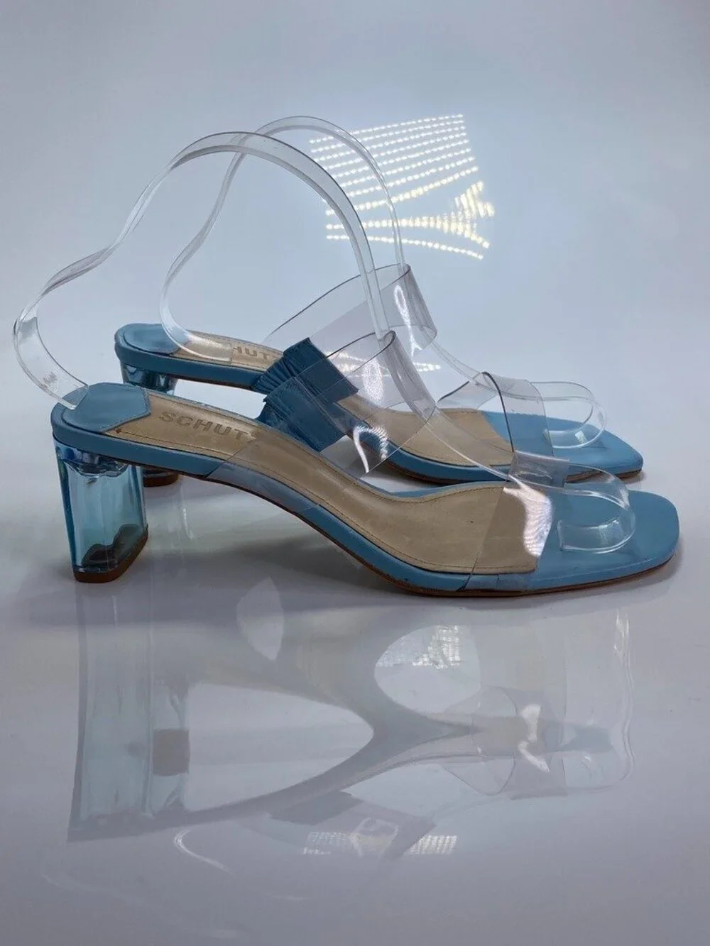 Schutz Women's Ariella Acrylic Mid Clear Blue Strap Sandal Sz 8.5